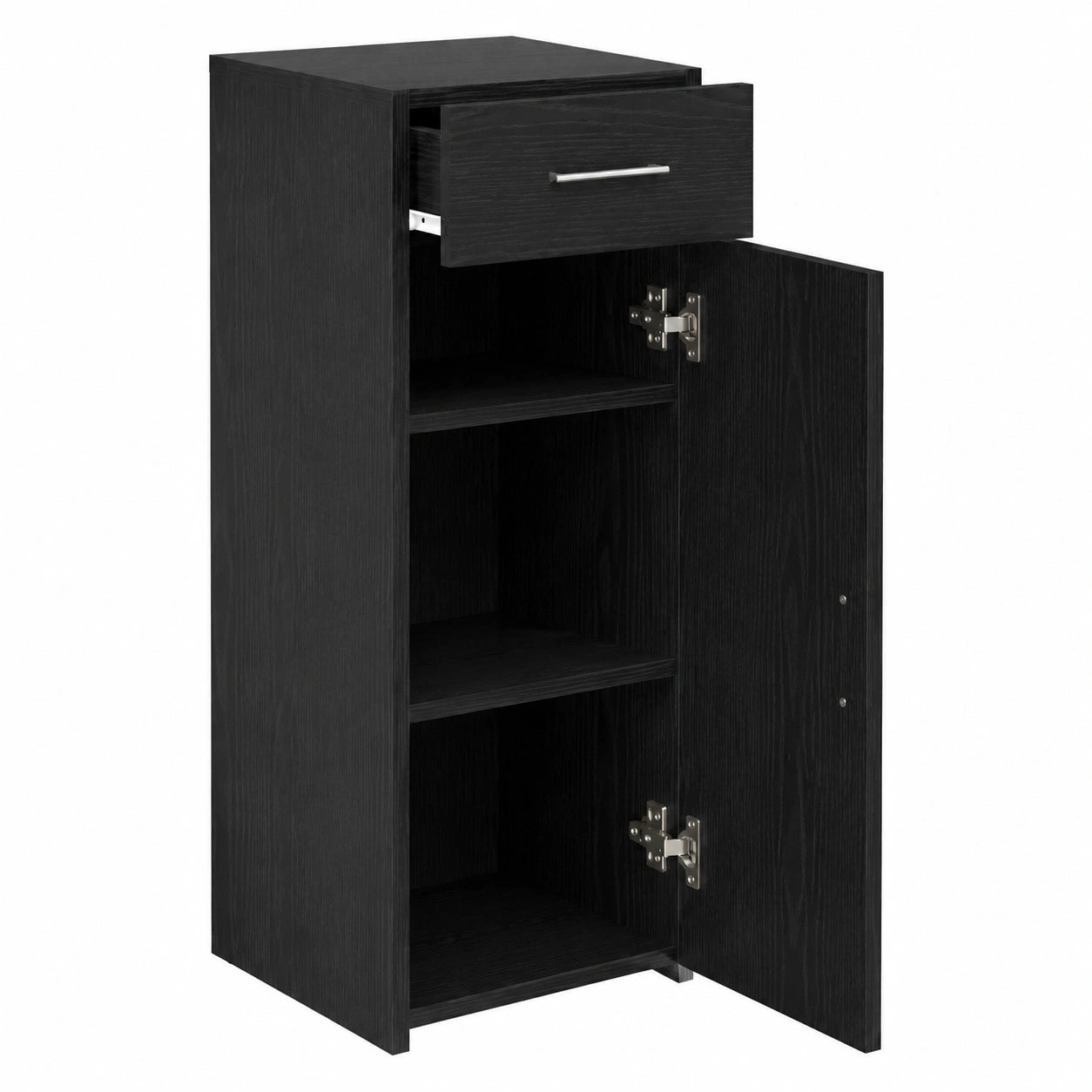 Moderner schwarzer Sideboard mit Eichenoptik, 3 Schubladen, 30x43x93 cm
