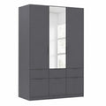 Rauch Möbel Dundee 3-türiger Kleiderschrank mit Spiegel und 6 Schubladen in Grau Metallic und Schwarz, 136x197x54cm