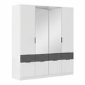 Rauch Möbel Dundee 4-türiger Kleiderschrank mit Spiegel und 8 Schubladen, Weiß/Grau Metallic, 181x197x54cm