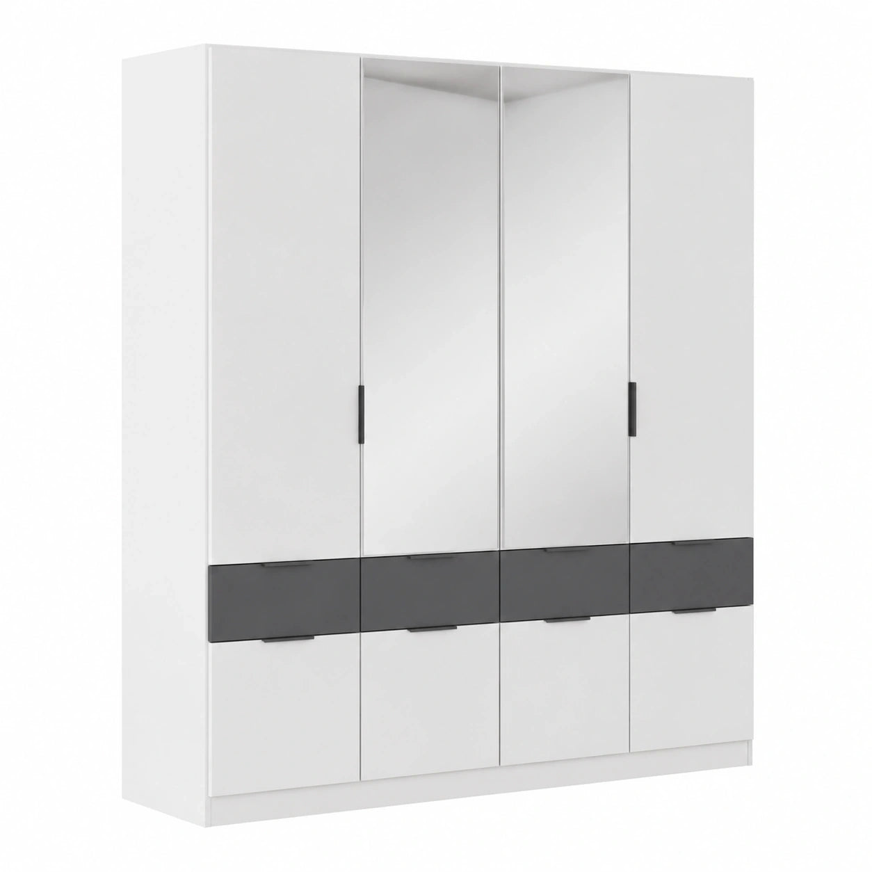 Rauch Möbel Dundee 4-türiger Kleiderschrank mit Spiegel und 8 Schubladen, Weiß/Grau Metallic, 181x197x54cm