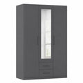 Rauch Möbel Belfast Drehtürenschrank mit Spiegel, 3-türig, Grau Metallic und Schwarz, 2 Schubladen, 136x197x54cm