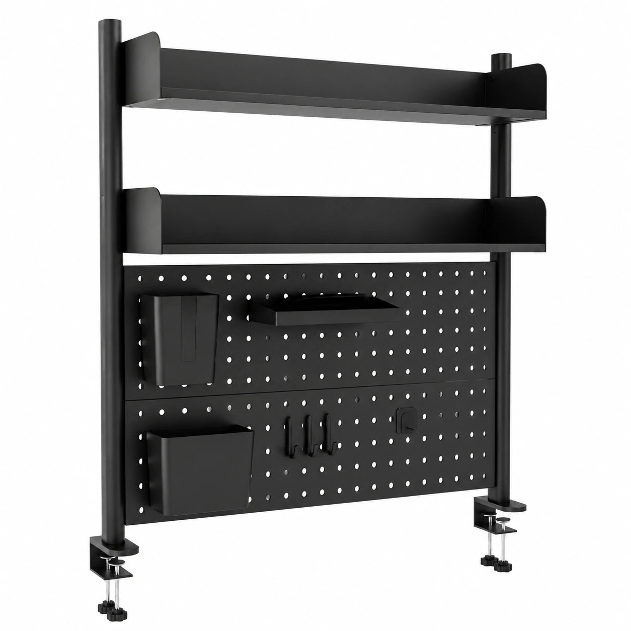 Zweistöckiges Schreibtischregal mit Klemme, Schwarz 80 cm, Desktop-Organizer mit Lochwand, Ablage für Büro, Zuhause oder Studentenwohnheim