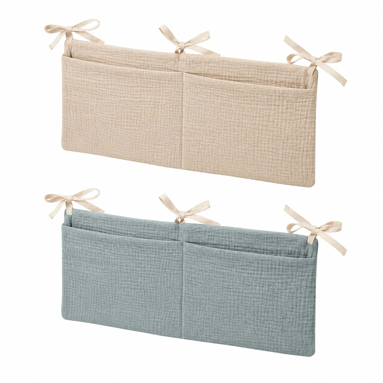 Baby-Wickeltisch-Organizer Set: 2-tlg, 38x20 cm, Khaki/Blau, Praktische Aufbewahrungstaschen für Wickelkommode & Babybett