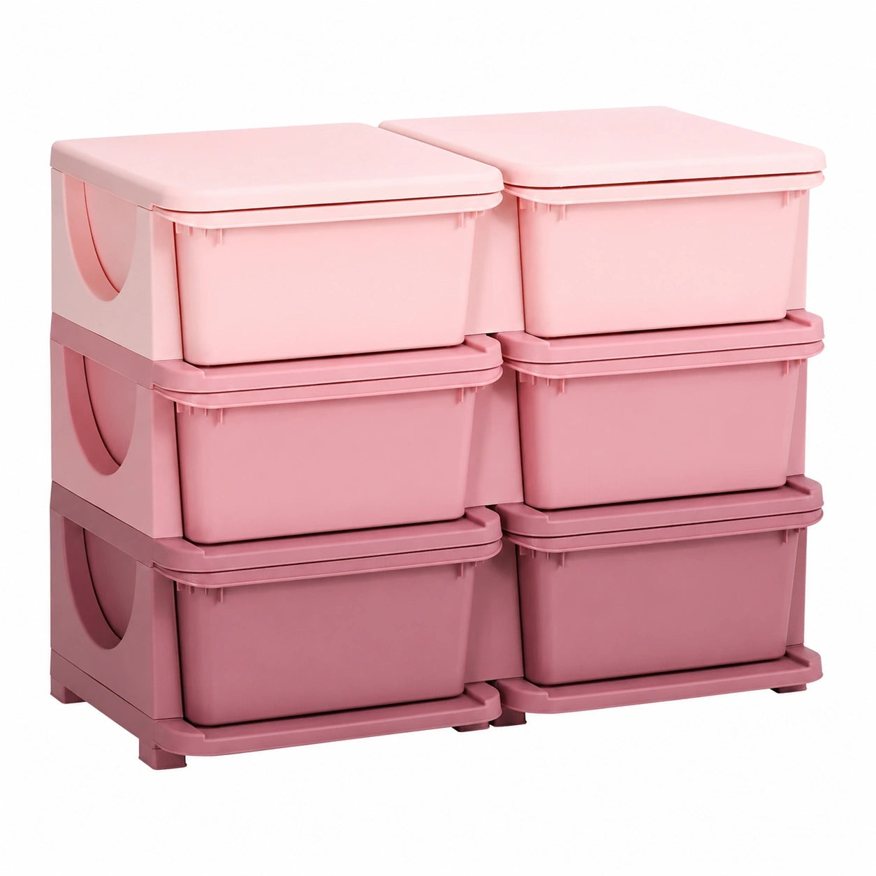 Kinder-Kommodenschrank mit Aufbewahrungsboxen, Spielzeug-Organizer, 6 Ebenen, Rosa