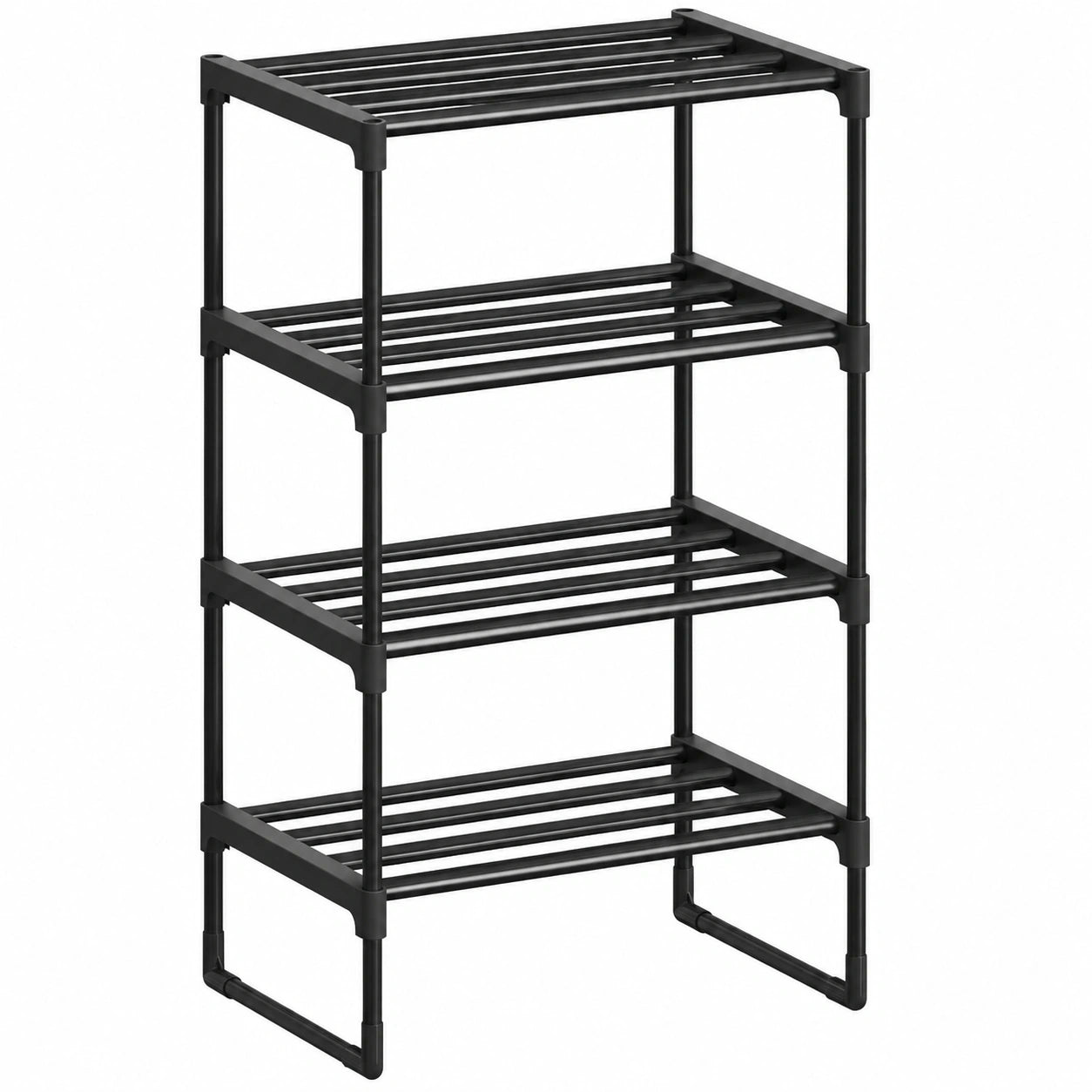 SONGMICS 4-stöckiges Schuhregal aus Metall, stapelbarer Schuh-Organizer für 5-10 Paar, vielseitig einsetzbar im Flur, 30x42,5x71,5 cm, schwarz