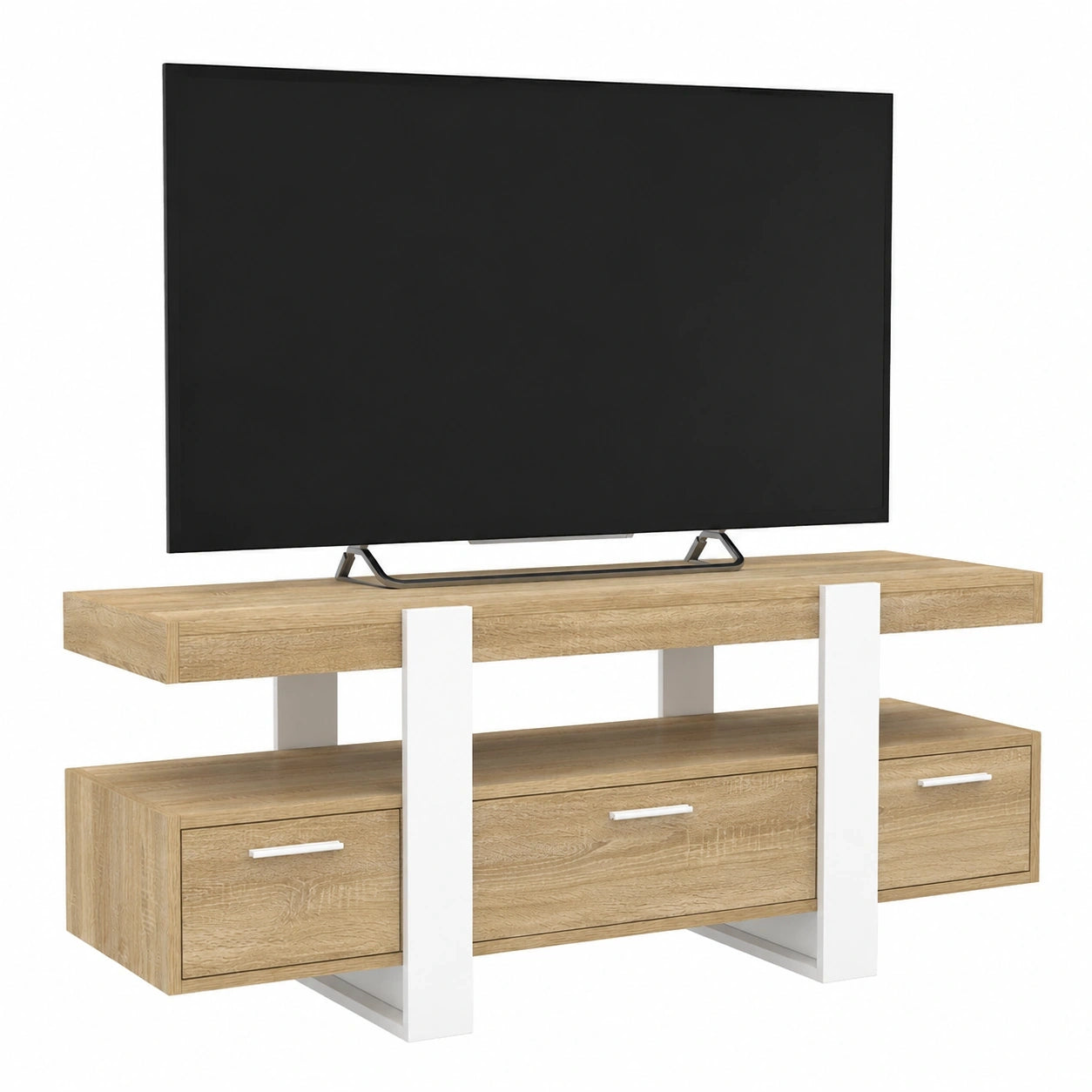 Moderner TV-Schrank Phoenix mit Holz- und Weißelementen, 116 cm