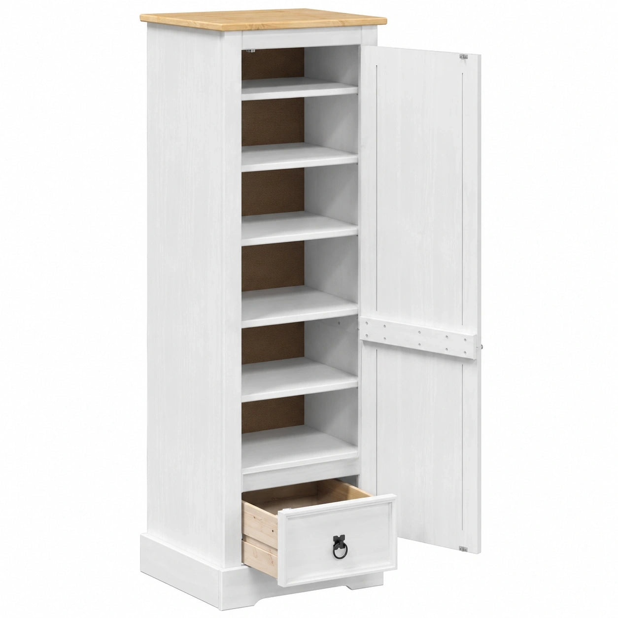 Rustikaler Kleiderschrank aus Kiefernholz, 55x38x170 cm, Weiß