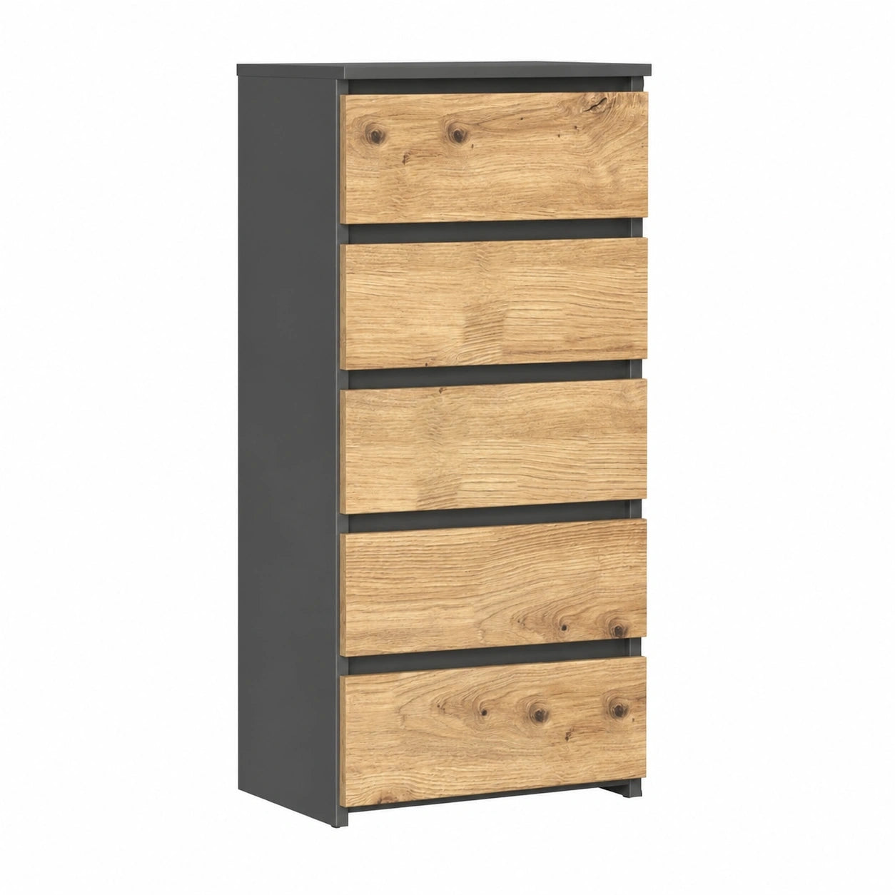 Schmales Sideboard mit 6 Schubladen, 40x109 cm, Graphit Eiche für Schlafzimmer und Flur