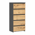 Schmales Sideboard mit 6 Schubladen, 40x109 cm, Graphit Eiche für Schlafzimmer und Flur