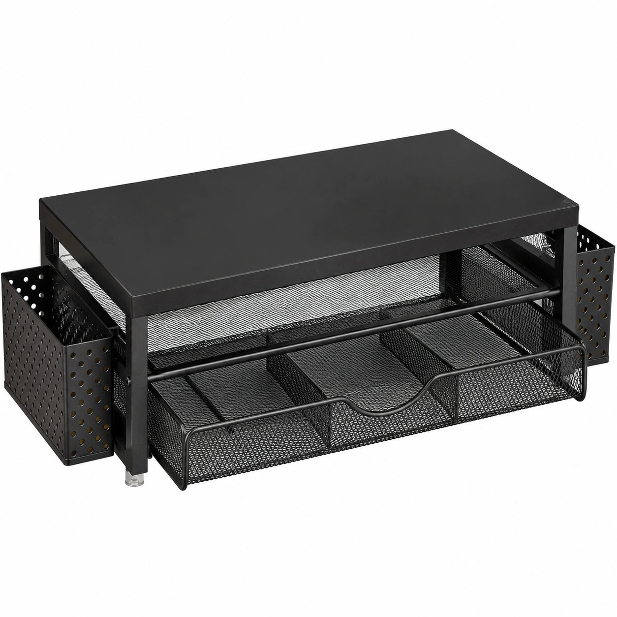 Ergonomischer Monitorständer mit Schublade und Stifthalter, Bildschirm- und Laptop-Erhöhung, ideal für Büroorganisation (Schwarz)
