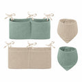 2-in-1 Babybett-Organizer & Musselin-Lätzchen Set, Verstellbare Aufbewahrungstasche für Jungen und Mädchen