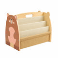 Doppelseitiges Holz-Bücherregal für Kinder, Montessori-Stil, mit Canvas-Taschen und Griff, ideal für Kinderzimmer und Spielzimmer