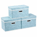 PRANDOM Faltbare Aufbewahrungsboxen mit Deckel, Rosenmuster, Blau, 3er Set, 38x25x25cm, ideal für Schlafzimmer und Schrank