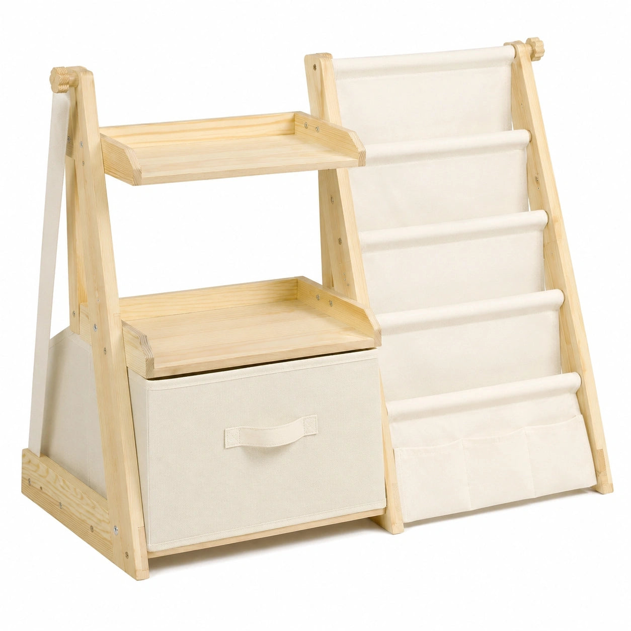 Kinderzimmer Bücherregal mit Dinosaurier-Motiv, 4 Ebenen & Spielzeug-Aufbewahrungsbox