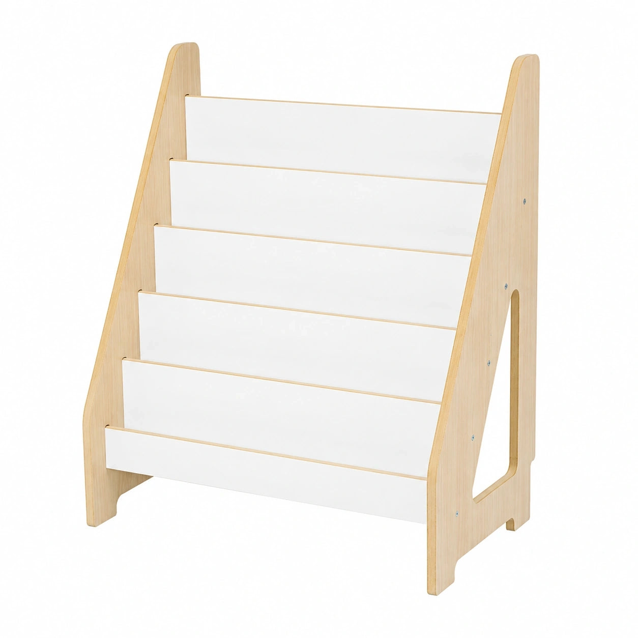 Kinder Bücherregal im Montessori-Stil, 5 Ablagen, Eiche/Weiß, 80x70x38 cm