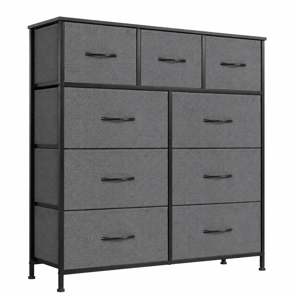 Sweetcrispy 9-Schubladen Kommode für Schlafzimmer, Stabiler Aufbewahrungsturm aus Stoff mit Stahlrahmen und Holzplatte, Ideal für Kinderzimmer